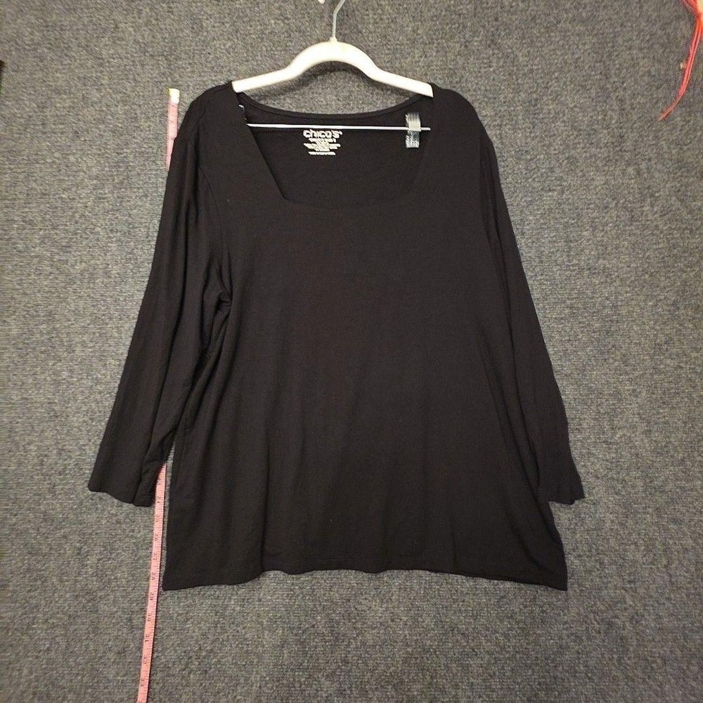 Chico's Shirt Womens XL Black Square Neck 3/4 Sleeve Stretch Knit Jersey Top